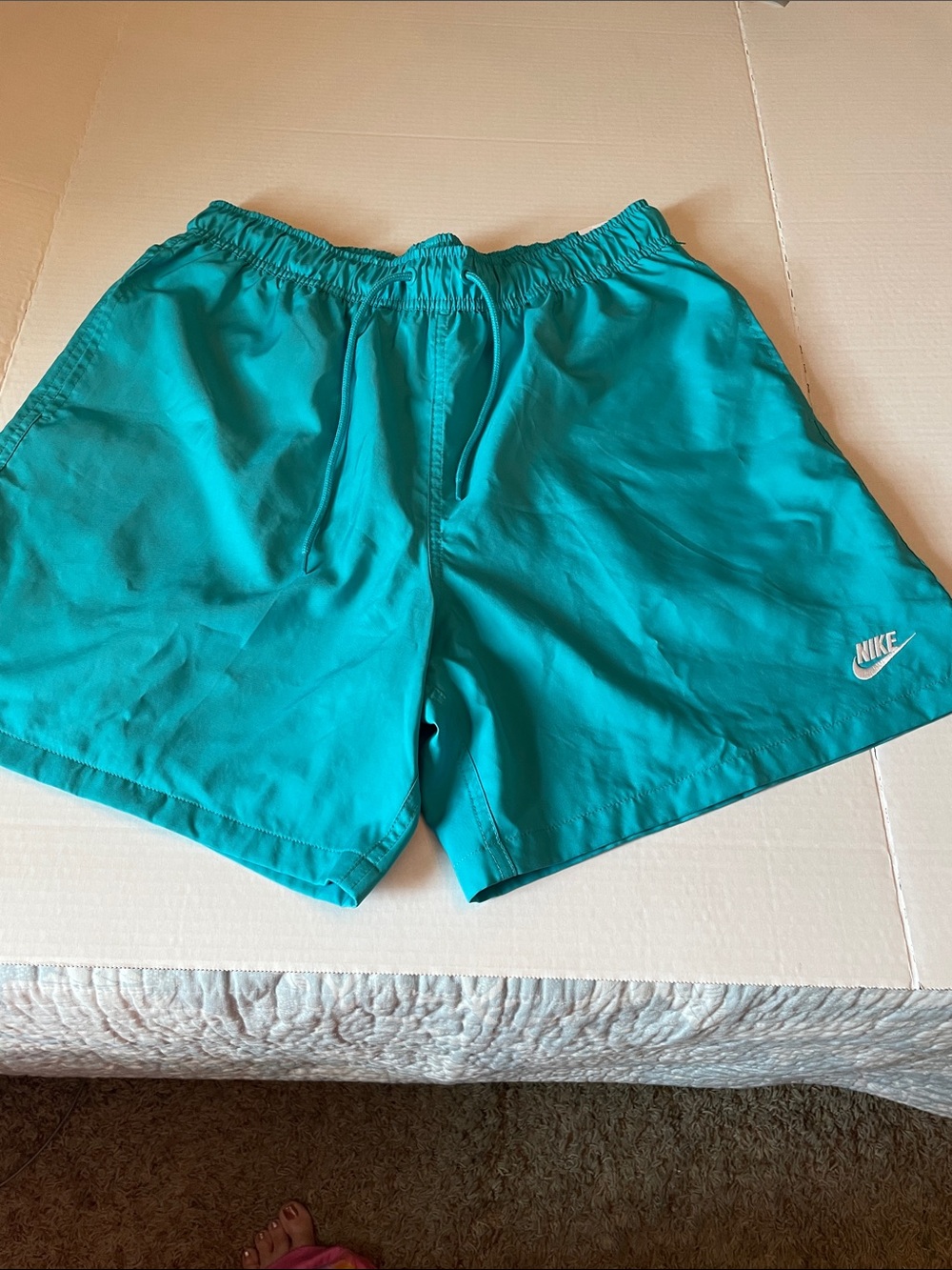 Nike Men's Teal Athletic Shorts with White Logo